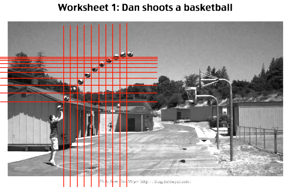 Basketball shot with lines drawn in