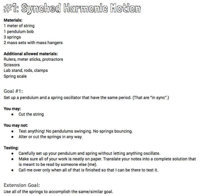 Example Mechanics Task Sheet